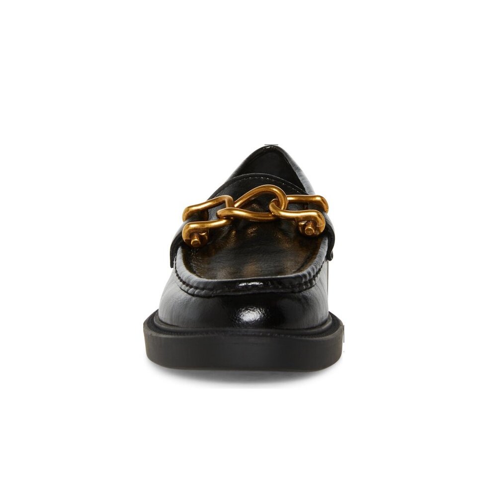 Steve Madden Black Leather Chain-Trim Loafers - Picture 3 of 16
